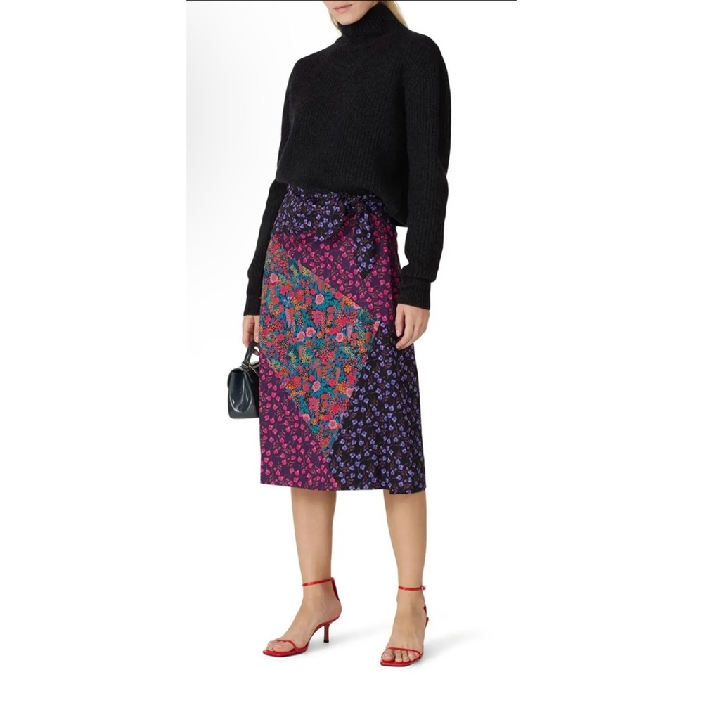 J. Crew Purple Liberty Floral Print Fabric Patchwork Midi Skirt Size 12